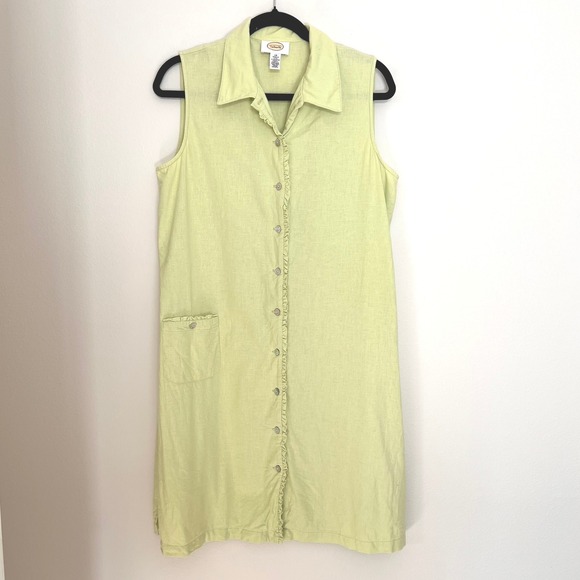 Dresses & Skirts - Vintage Talbots Green Linen Shirt Dress Sleeveless Classic Knee length Womens 12